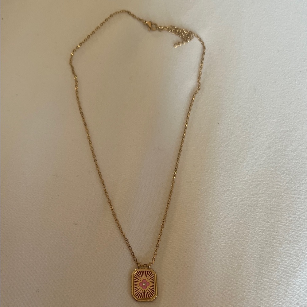 Gold and Pink Pendant Necklace - Picture 3 of 3